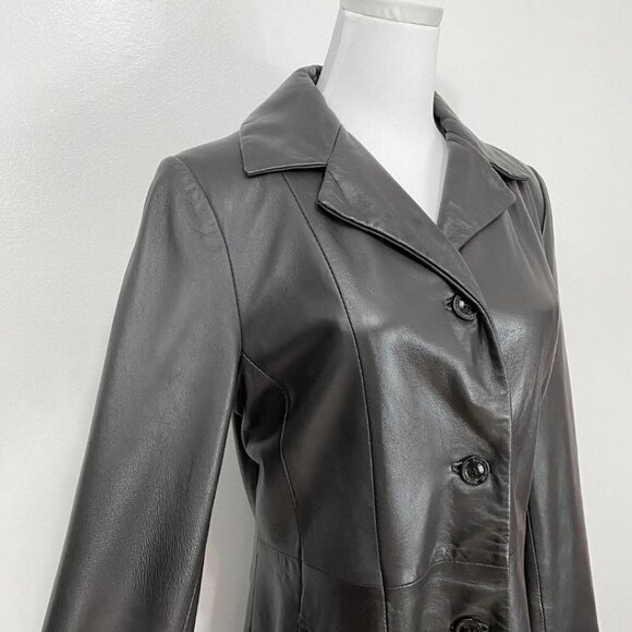 BOD & CHRISTENSEN DARK BROWN LEATHER SINGLE BREASTED MID-LENGTH JACKET COAT - 12 - Picture 6 of 11